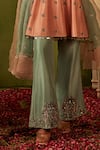 Manvi Kapoor_Peach Dupatta Organza Embroidered Sequin Ikraar Cutdana Kurta Bell Bottom Set _Online_at_Aza_Fashions