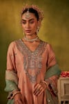 Buy_Manvi Kapoor_Peach Dupatta Organza Embroidered Sequin Ikraar Cutdana Kurta Bell Bottom Set _Online_at_Aza_Fashions