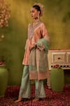 Shop_Manvi Kapoor_Peach Dupatta Organza Embroidered Sequin Ikraar Cutdana Kurta Bell Bottom Set _Online_at_Aza_Fashions