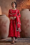 Buy_Manvi Kapoor_Red Silk Embroidered Mirror Notched Raahat And Cutdana Anarkali Pant Set _at_Aza_Fashions