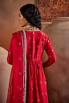 Manvi Kapoor_Red Silk Embroidered Mirror Notched Raahat And Cutdana Anarkali Pant Set _Online_at_Aza_Fashions