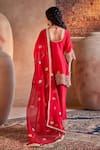 Shop_Manvi Kapoor_Red Silk Embroidered Cutdana U-neck Aisha Kurta Bell Bottom Set _at_Aza_Fashions