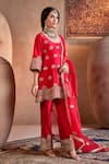 Manvi Kapoor_Red Silk Embroidered Cutdana U-neck Aisha Kurta Bell Bottom Set _at_Aza_Fashions