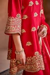 Buy_Manvi Kapoor_Red Silk Embroidered Cutdana U-neck Aisha Kurta Bell Bottom Set 