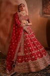 Buy_Manvi Kapoor_Red Raw Silk Embroidered Cutdana Plunge Mira Floral Vine Bridal Lehenga Set _at_Aza_Fashions