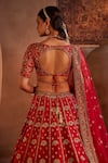 Shop_Manvi Kapoor_Red Raw Silk Embroidered Cutdana Plunge Mira Floral Vine Bridal Lehenga Set _at_Aza_Fashions