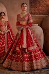 Buy_Manvi Kapoor_Red Raw Silk Embroidered Cutdana Plunge Mira Floral Vine Bridal Lehenga Set _Online_at_Aza_Fashions