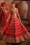 Shop_Manvi Kapoor_Red Raw Silk Embroidered Cutdana Plunge Mira Floral Vine Bridal Lehenga Set _Online_at_Aza_Fashions