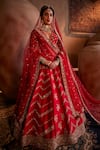 Buy_Manvi Kapoor_Red Raw Silk Embroidered Cutdana Plunge Raabta Bridal Lehenga Set _at_Aza_Fashions