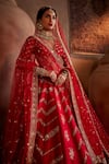 Manvi Kapoor_Red Raw Silk Embroidered Cutdana Plunge Raabta Bridal Lehenga Set _Online_at_Aza_Fashions