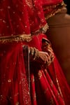 Buy_Manvi Kapoor_Red Raw Silk Embroidered Cutdana Plunge Raabta Bridal Lehenga Set _Online_at_Aza_Fashions