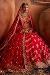 Manvi Kapoor_Red Raw Silk Embroidered Cutdana Plunge Raabta Bridal Lehenga Set _at_Aza_Fashions