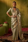 Buy_Manvi Kapoor_Green Saree Tissue Banarsi Embroidered Cutdana Plunge Raas With Blouse _at_Aza_Fashions