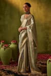 Manvi Kapoor_Green Saree Tissue Banarsi Embroidered Cutdana Plunge Raas With Blouse _at_Aza_Fashions