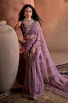 Buy_Manvi Kapoor_Purple Embroidered Sequins Plunge Diya Cutdana And Saree With Blouse _at_Aza_Fashions