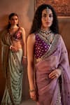 Manvi Kapoor_Purple Embroidered Sequins Plunge Diya Cutdana And Saree With Blouse _Online_at_Aza_Fashions