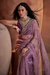 Shop_Manvi Kapoor_Purple Embroidered Sequins Plunge Diya Cutdana And Saree With Blouse _Online_at_Aza_Fashions