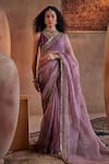 Manvi Kapoor_Purple Embroidered Sequins Plunge Diya Cutdana And Saree With Blouse _at_Aza_Fashions