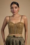 Buy_Rocky Star_Gold Silk, Polyester Beads, Sequins Shimmer Embellished Lehenga And Corset Set _Online_at_Aza_Fashions