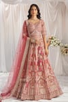 Buy_Samyukta Singhania_Rose Gold Lehenga And Blouse Tissue Embroidered Stone Zari Mughal Bridal Set _at_Aza_Fashions