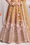 Samyukta Singhania_Rose Gold Lehenga And Blouse Tissue Embroidered Stone Leaf Floral Jaali Set _Online_at_Aza_Fashions