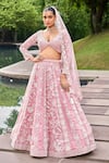 Buy_Samyukta Singhania_Pink Lehenga And Blouse Organza Embroidered Stone Foliage Zari Bridal Set _at_Aza_Fashions