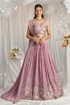 Samyukta Singhania_Purple Poly Georgette Embroidered Stone Leaf Zari Floral Vine Lehenga Set _Online_at_Aza_Fashions