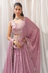 Buy_Samyukta Singhania_Purple Poly Georgette Embroidered Stone Leaf Zari Floral Vine Lehenga Set 