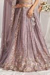 Samyukta Singhania_Purple Poly Georgette Embroidered Stone Leaf Zari Flower Vine Lehenga Set _Online_at_Aza_Fashions