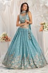 Buy_Samyukta Singhania_Blue Poly Georgette Embroidered Stone Leaf Flower Vine Zari Lehenga Set _at_Aza_Fashions