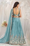 Shop_Samyukta Singhania_Blue Poly Georgette Embroidered Stone Leaf Flower Vine Zari Lehenga Set _at_Aza_Fashions