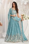 Samyukta Singhania_Blue Poly Georgette Embroidered Stone Leaf Flower Vine Zari Lehenga Set _Online_at_Aza_Fashions