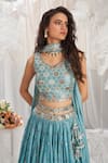 Shop_Samyukta Singhania_Blue Poly Georgette Embroidered Stone Leaf Flower Vine Zari Lehenga Set _Online_at_Aza_Fashions