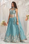 Samyukta Singhania_Blue Poly Georgette Embroidered Stone Leaf Flower Vine Zari Lehenga Set _at_Aza_Fashions