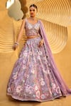 Buy_Samyukta Singhania_Purple Lehenga And Blouse Organza Embroidered Stone Leaf Floral Blossom Set _at_Aza_Fashions