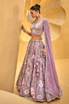 Shop_Samyukta Singhania_Purple Lehenga And Blouse Organza Embroidered Stone Leaf Floral Blossom Set _Online_at_Aza_Fashions