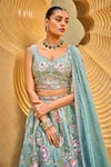 Buy_Samyukta Singhania_Green Lehenga And Blouse Organza Embroidered Stone Leaf Blossom Zari Set _Online_at_Aza_Fashions