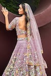 Buy_Samyukta Singhania_Purple Net Embroidered Stone Leaf Floral Garden Lehenga Set _Online_at_Aza_Fashions