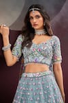 Shop_Samyukta Singhania_Blue Net Embroidered Stone Leaf Garden Thread Lehenga Set _Online_at_Aza_Fashions