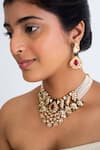 Buy_Zevar King_Red Pearls, Stones, Gota Patti Kundan Paisley Bloom Choker Set _at_Aza_Fashions