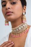 Buy_Zevar King_Multi Color Stones, Beads Gold Plated Peacock Carved Choker Set _at_Aza_Fashions