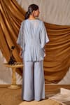 Shop_Meenal Paraswani_Blue Viscose Georgette Embroidery Chikankari V Neck Floral Kaftan And Pant Set _at_Aza_Fashions
