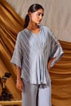 Buy_Meenal Paraswani_Blue Viscose Georgette Embroidery Chikankari V Neck Floral Kaftan And Pant Set _Online_at_Aza_Fashions