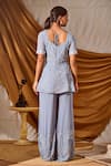 Shop_Meenal Paraswani_Blue Viscose Georgette Embroidery Chikankari Pentagon Peplum Top And Pant Set _at_Aza_Fashions