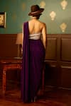 Shop_Reeti Arneja_Wine Lycra Embroidery Shimmer Asymmetric Fig Draped Saree Gown _at_Aza_Fashions