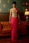 Buy_Reeti Arneja_Pink Georgette Embroidery Shimmer Cosmo Plain Saree With Corset Blouse _at_Aza_Fashions