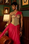 Buy_Reeti Arneja_Pink Georgette Embroidery Shimmer Cosmo Plain Saree With Corset Blouse _Online_at_Aza_Fashions