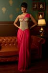 Shop_Reeti Arneja_Pink Georgette Embroidery Shimmer Cosmo Plain Saree With Corset Blouse _Online_at_Aza_Fashions