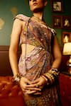 Reeti Arneja_Multi Color Double Georgette Printed Kaleidoscopic Prism Draped Saree Gown _Online_at_Aza_Fashions