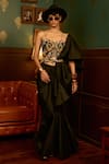 Buy_Reeti Arneja_Black Taffeta Silk Embroidery Bead Sweetheart Mystique Corset Blouse Skirt Set _at_Aza_Fashions